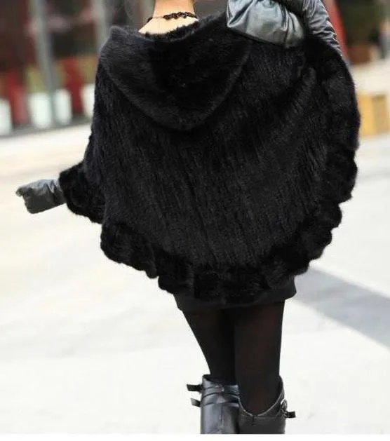 Knitted Genuine Mink Fur Poncho