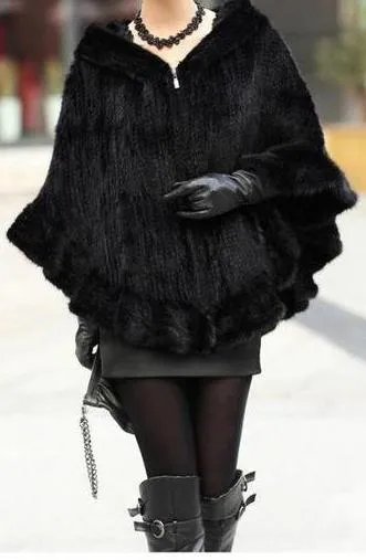 Knitted Genuine Mink Fur Poncho