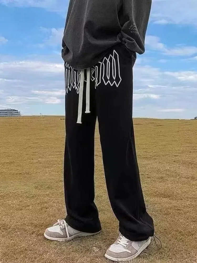 KOR Style Letter Print Straight Loose Sweatpants
