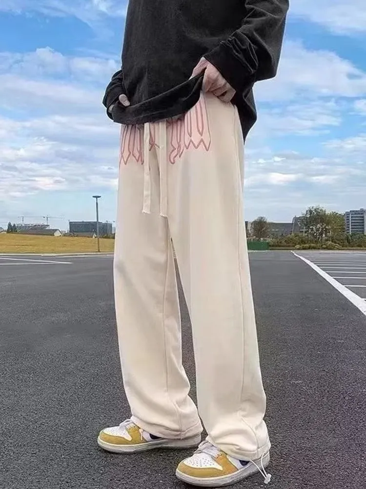 KOR Style Letter Print Straight Loose Sweatpants