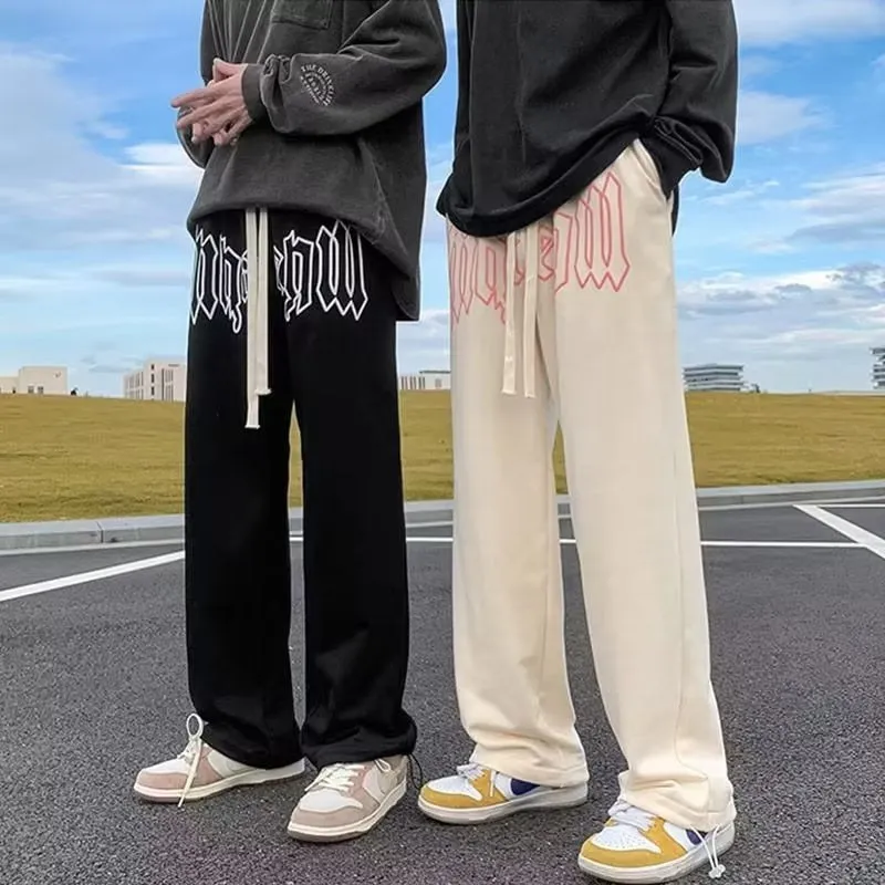 KOR Style Letter Print Straight Loose Sweatpants
