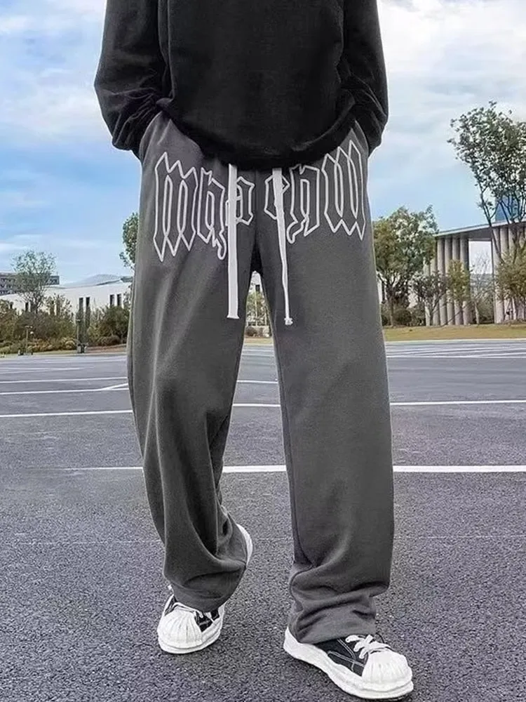 KOR Style Letter Print Straight Loose Sweatpants