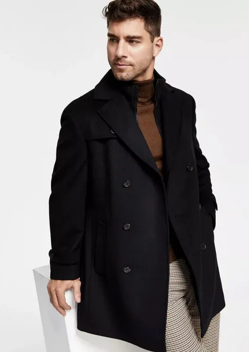 Lauren Ralph Lauren Men's Classic Fit Double Breasted Overcoat Coat Black 40S