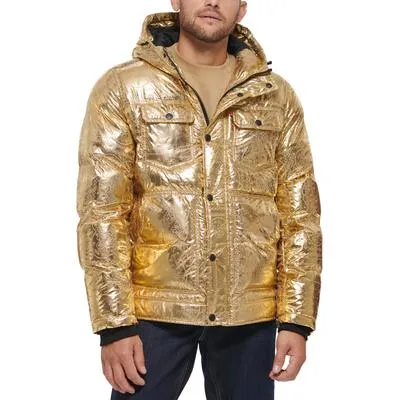 Levi's Mens Puffer Jacket Coat Large Gold Hooded