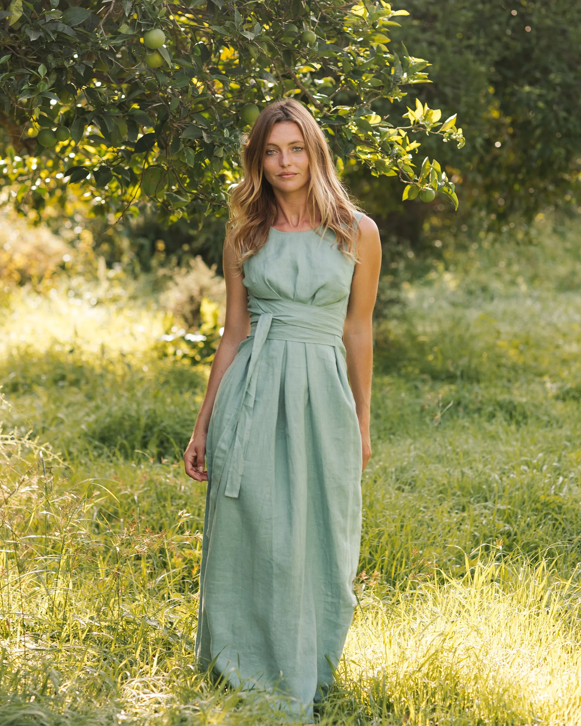 Long linen dress BORACAY in Teal blue