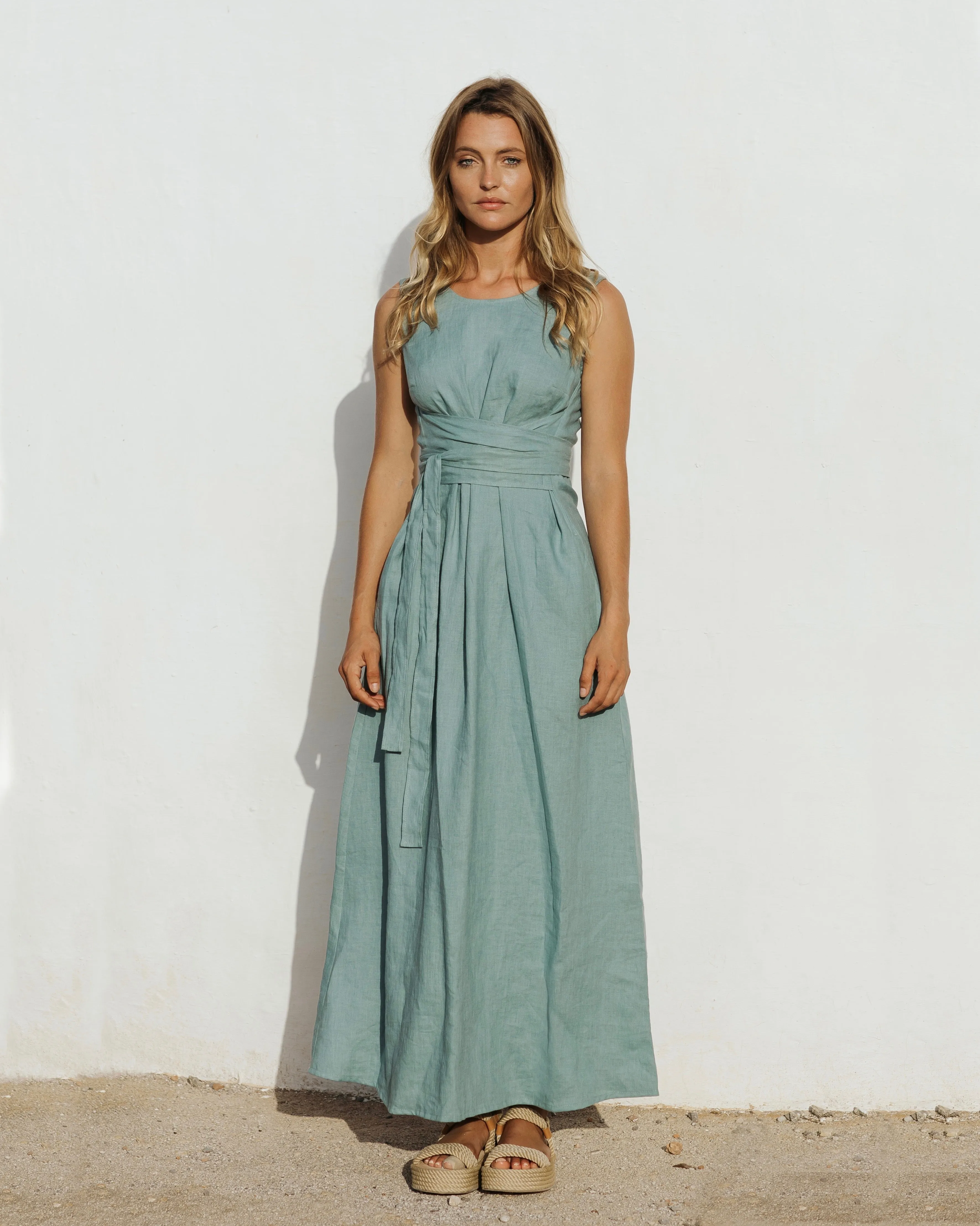 Long linen dress BORACAY in Teal blue