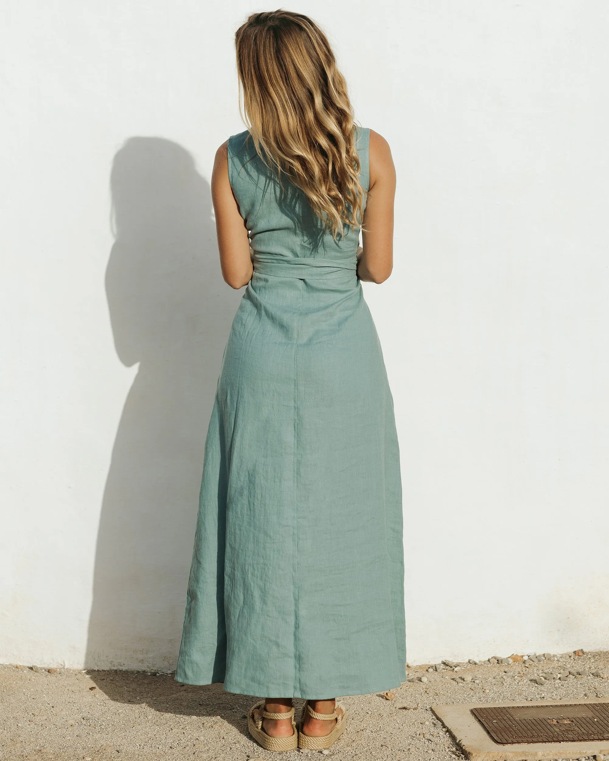 Long linen dress BORACAY in Teal blue