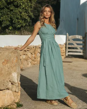 Long linen dress BORACAY in Teal blue