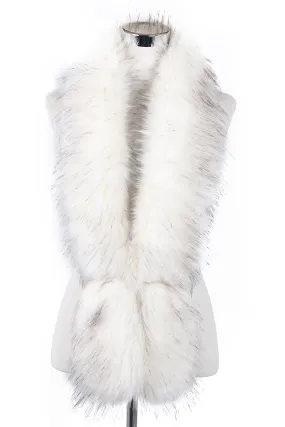 Long Two Tone Faux Fur Collar - White