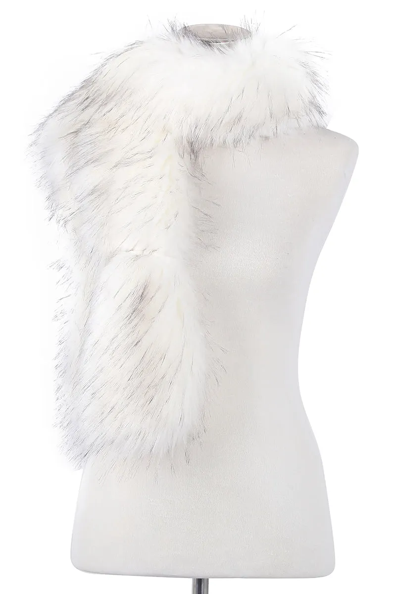 Long Two Tone Faux Fur Collar - White
