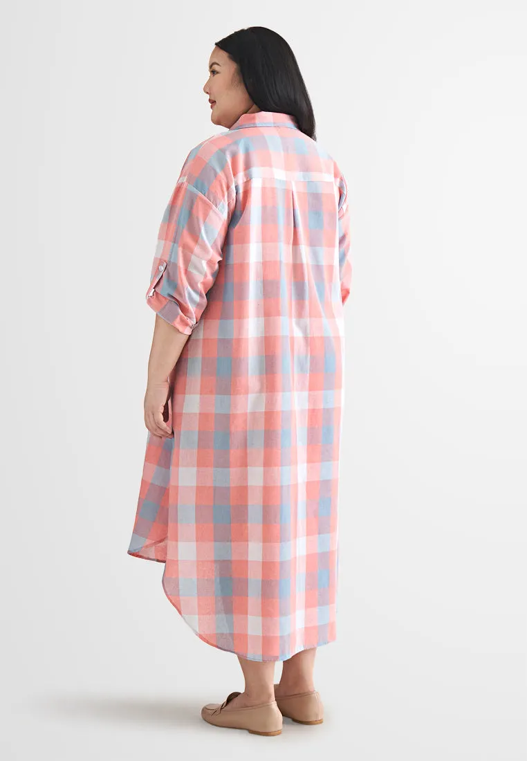 Lynette Checkered Long Button Dress Shirt