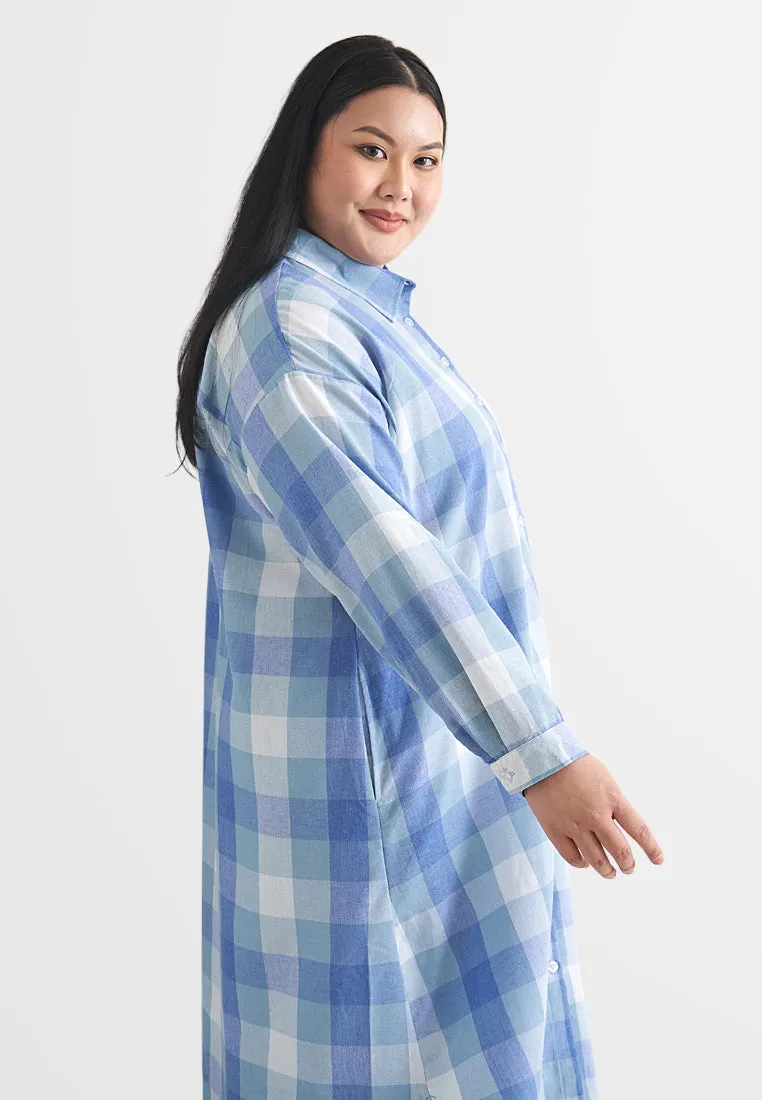 Lynette Checkered Long Button Dress Shirt