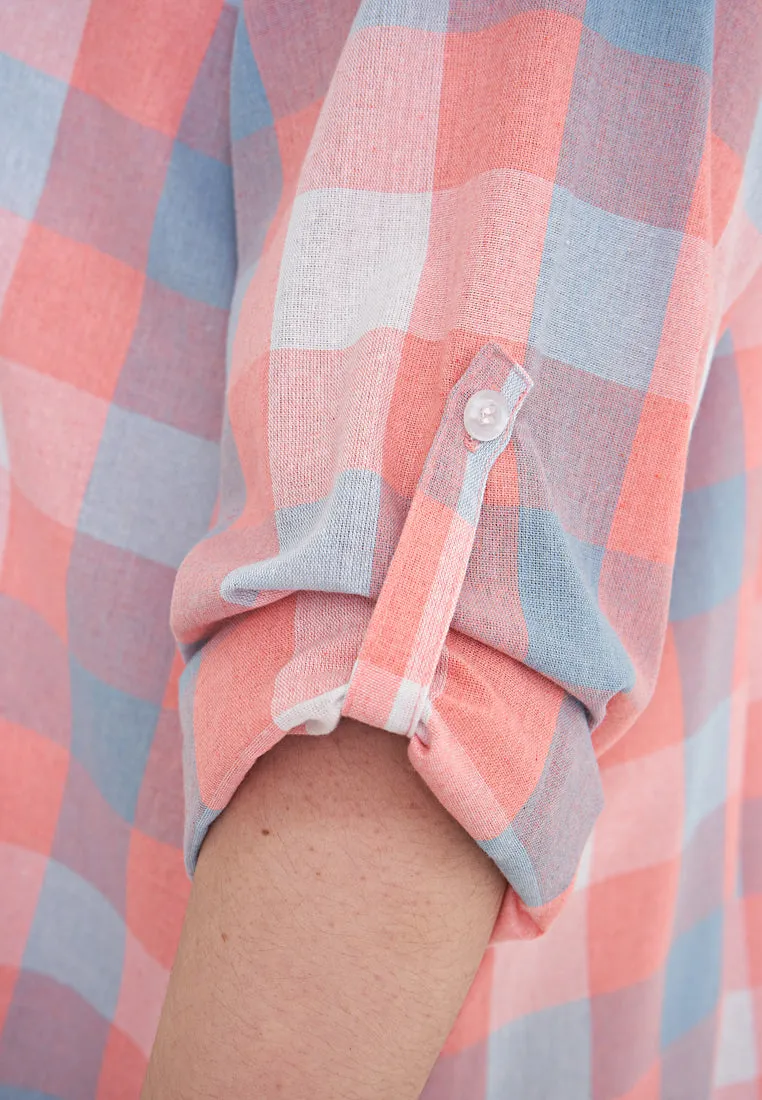 Lynette Checkered Long Button Dress Shirt