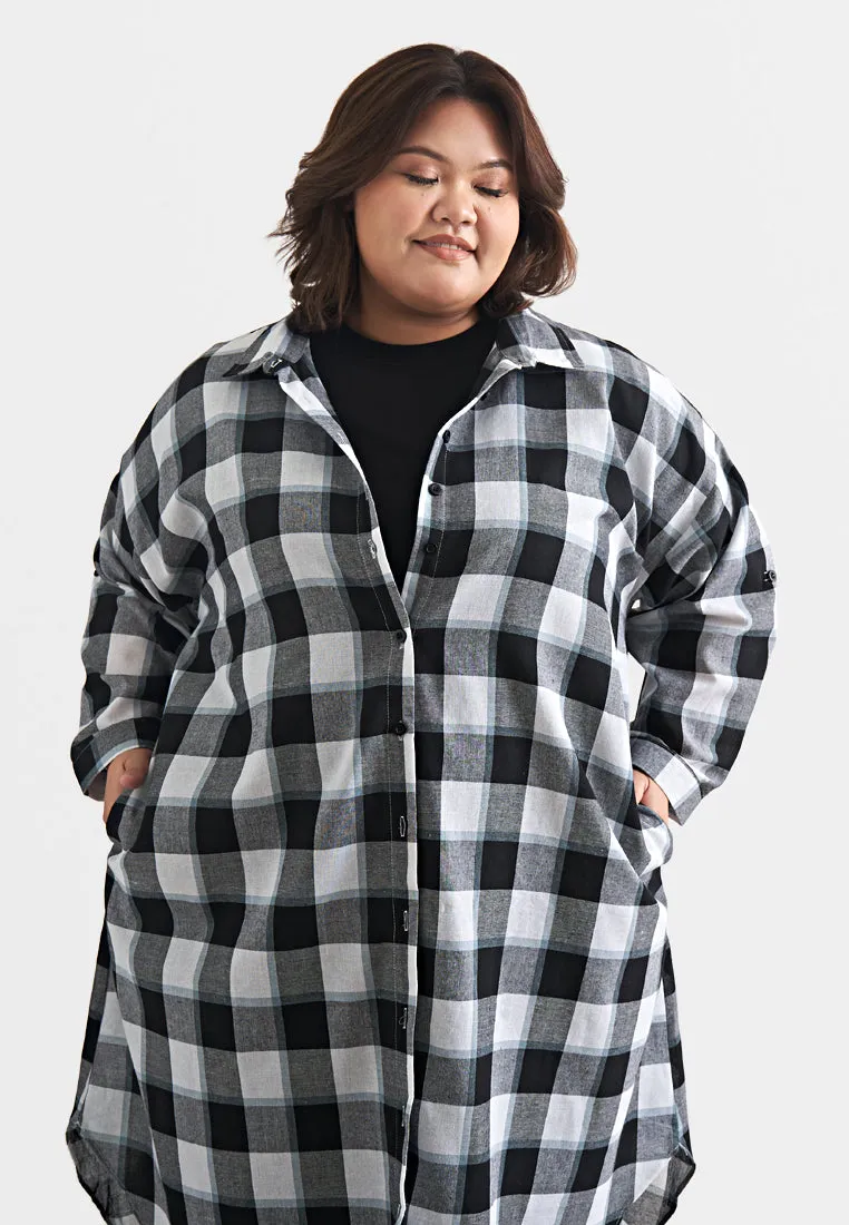 Lynette Checkered Long Button Dress Shirt