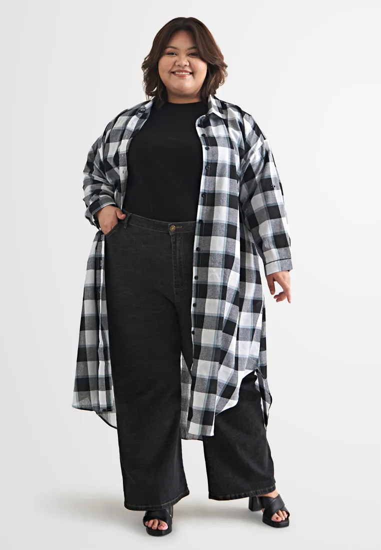Lynette Checkered Long Button Dress Shirt