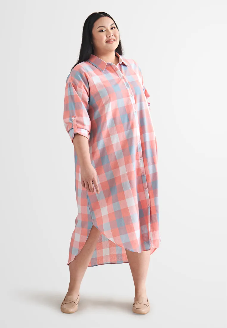Lynette Checkered Long Button Dress Shirt
