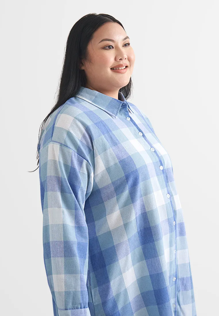Lynette Checkered Long Button Dress Shirt