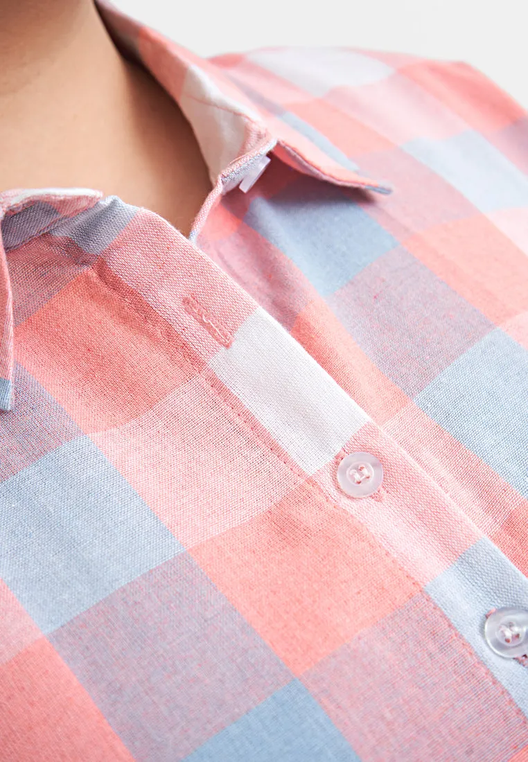Lynette Checkered Long Button Dress Shirt