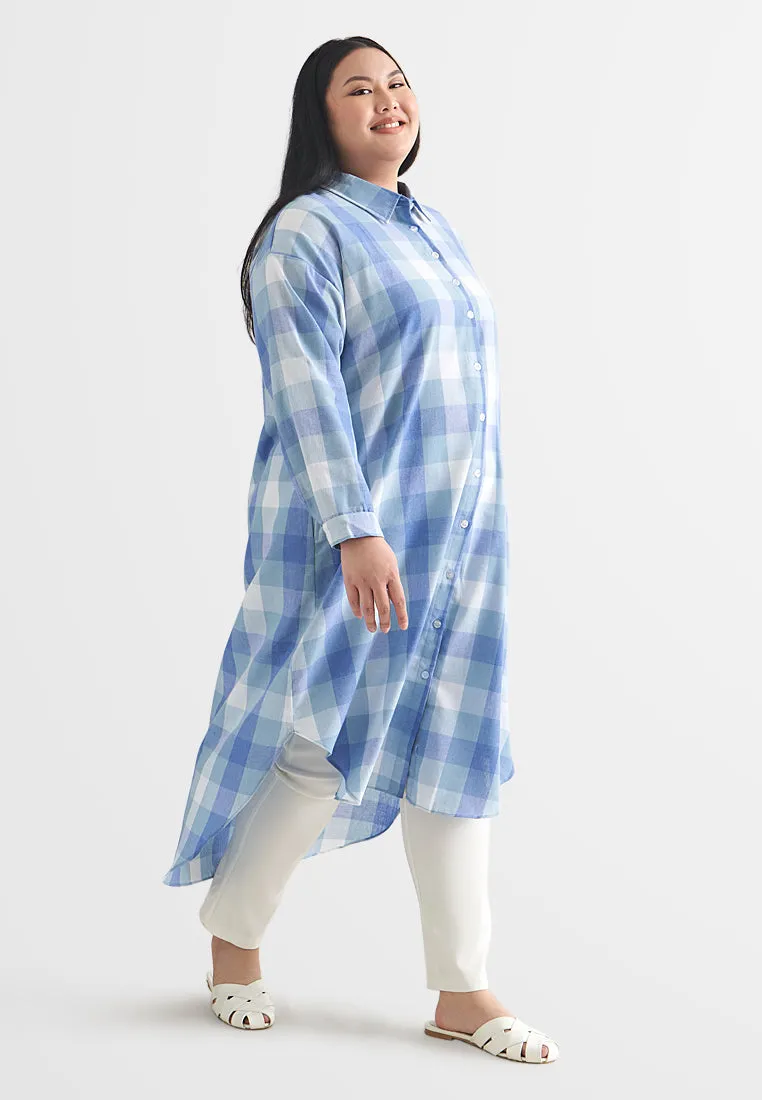 Lynette Checkered Long Button Dress Shirt