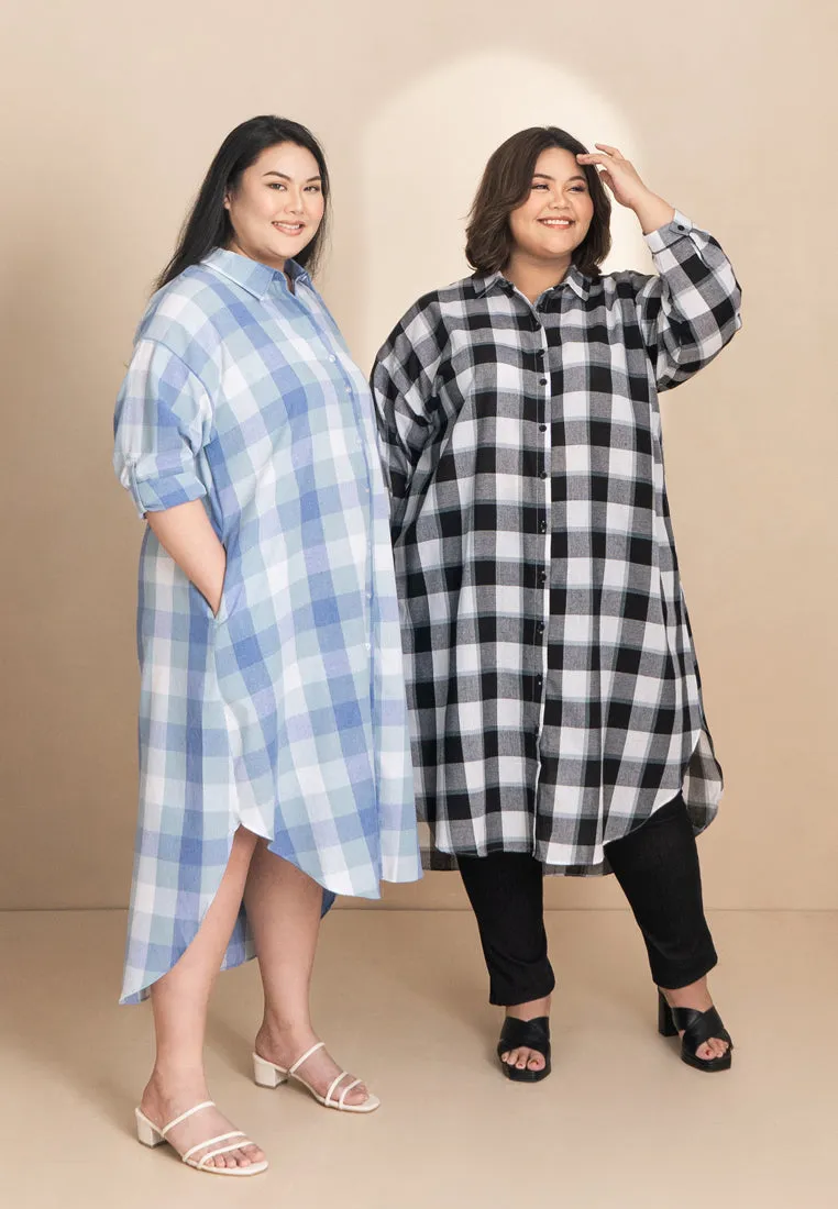 Lynette Checkered Long Button Dress Shirt