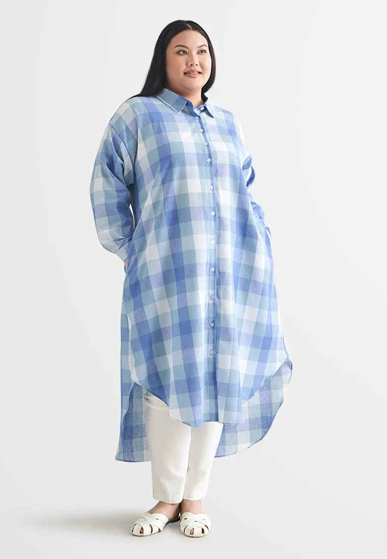 Lynette Checkered Long Button Dress Shirt