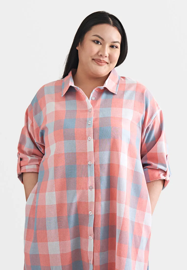 Lynette Checkered Long Button Dress Shirt