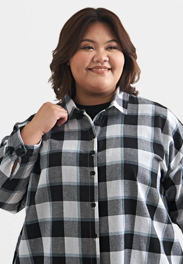 Lynette Checkered Long Button Dress Shirt