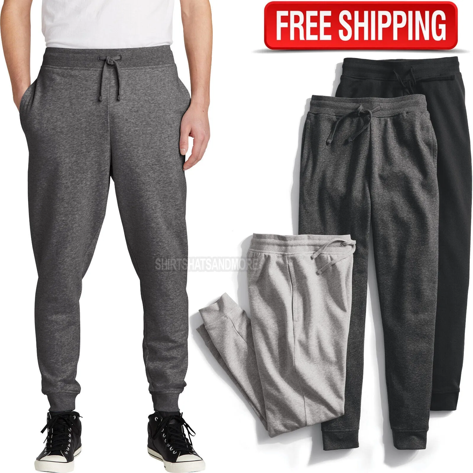 Mens Fleece Joggers Comfortable Soft Blended Sweatpants With Pockets XS-4XL NEW!