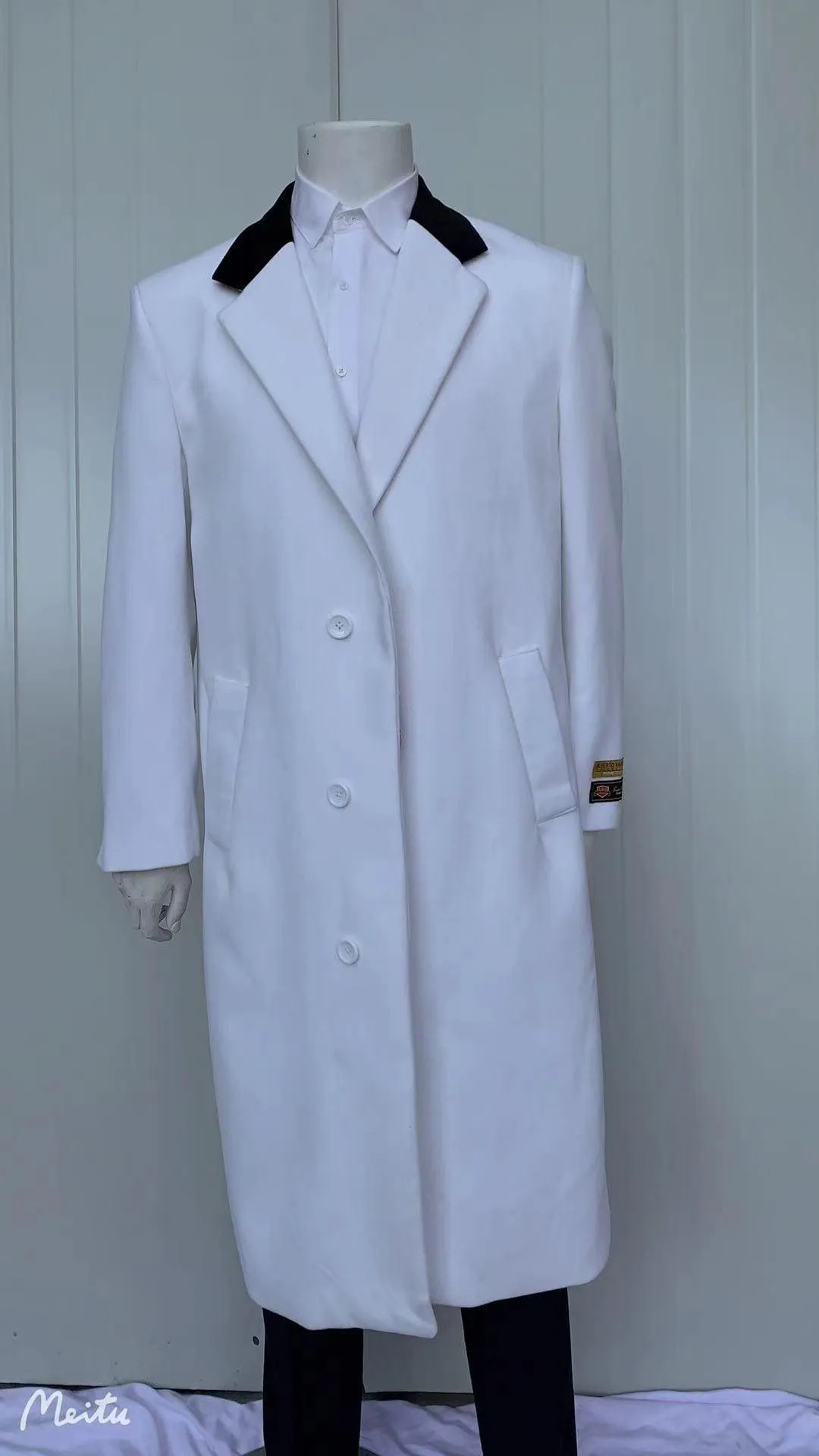 Mens Full Length Wool and Cashmere Overcoat - Winter Topcoats - White Coat