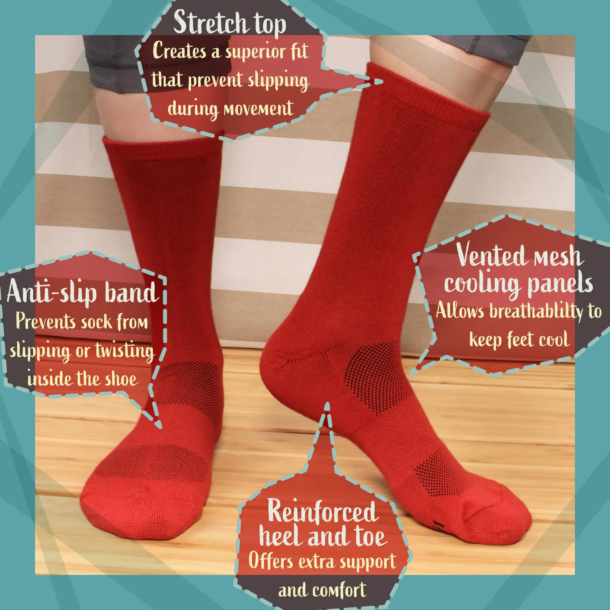 Men's Rayon from Bamboo Fiber Supported Heel and Toe Crew Socks - 4 Pair