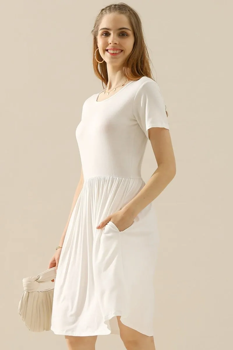 Midi Summer Dress Ruched with Pockets