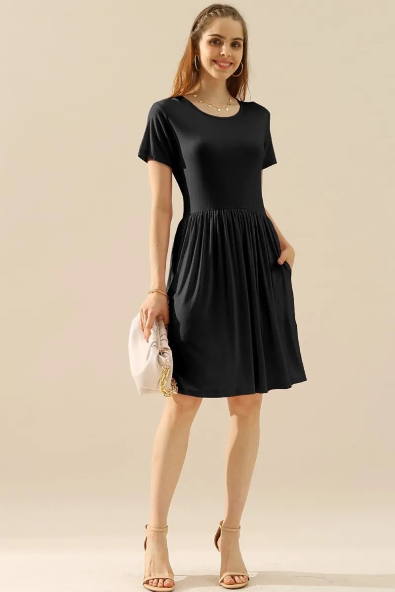 Midi Summer Dress Ruched with Pockets