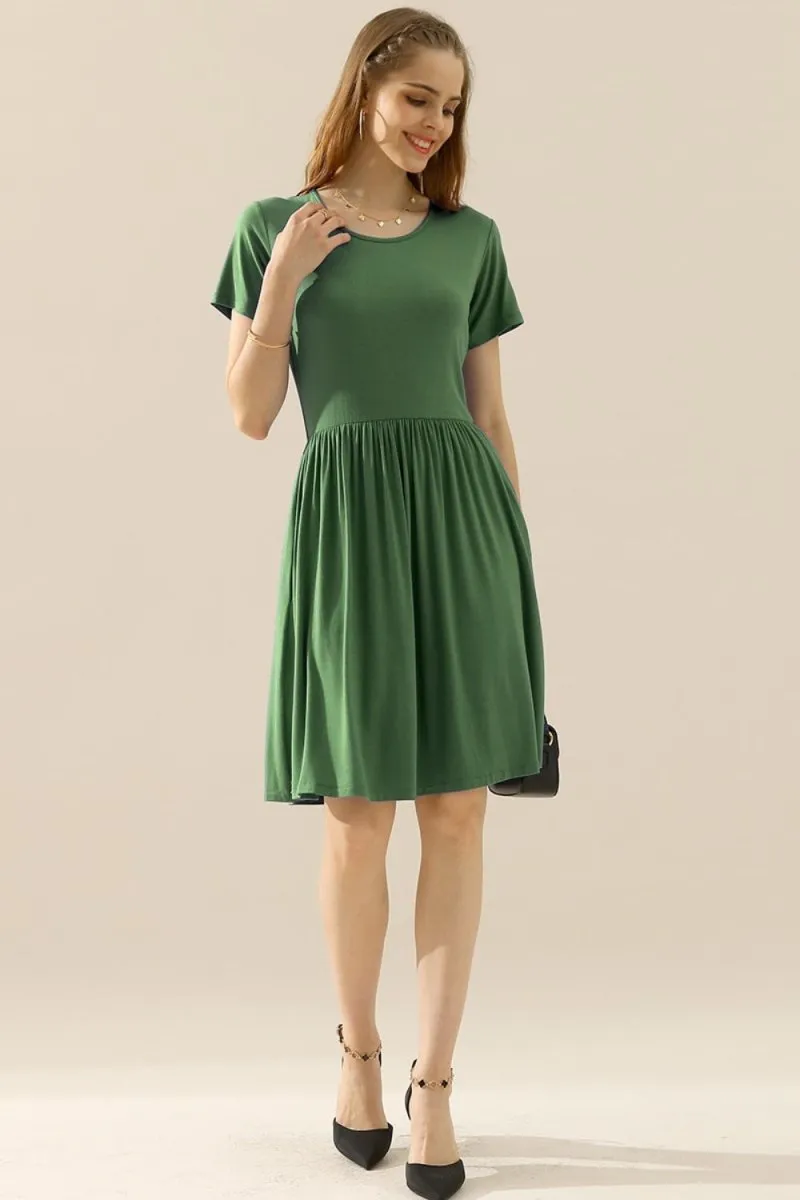 Midi Summer Dress Ruched with Pockets