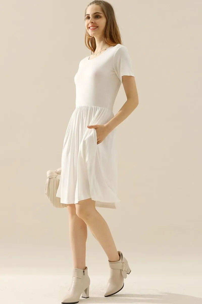 Midi Summer Dress Ruched with Pockets