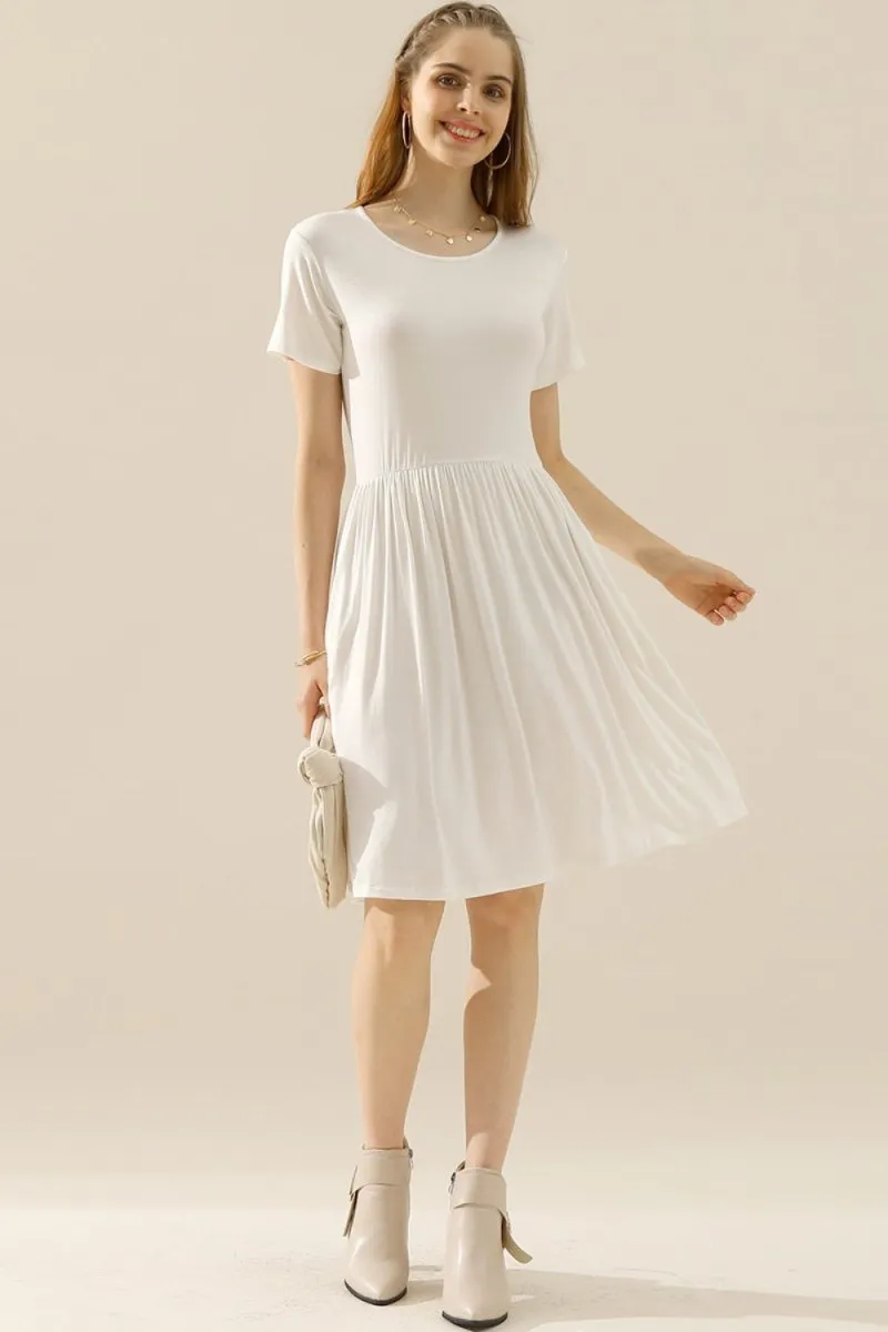 Midi Summer Dress Ruched with Pockets