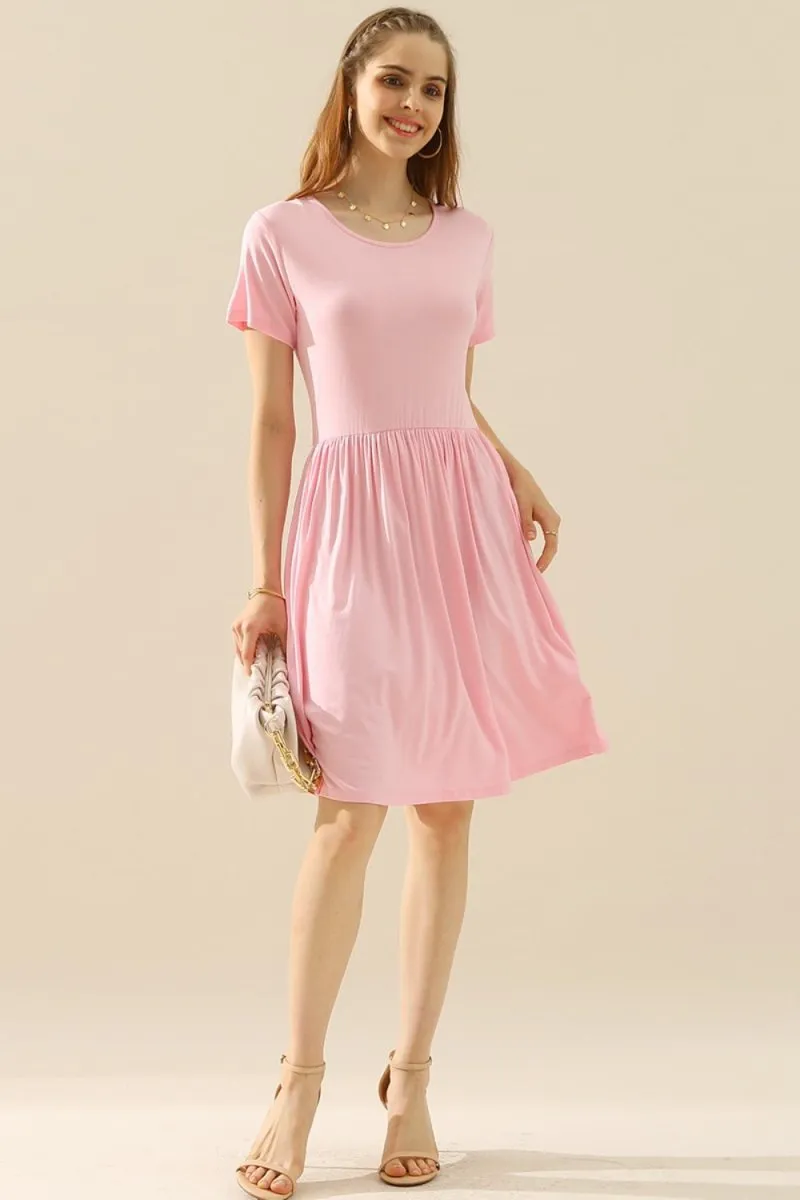 Midi Summer Dress Ruched with Pockets
