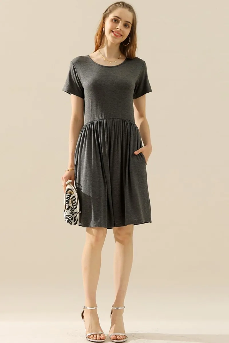 Midi Summer Dress Ruched with Pockets