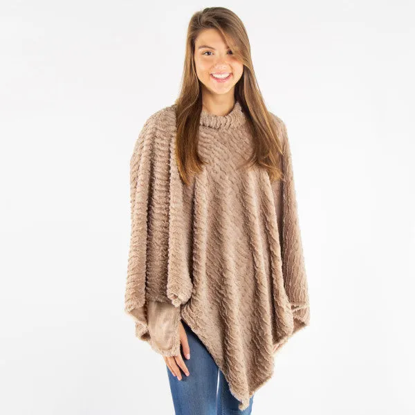 Mock Turtleneck Faux Fur Poncho