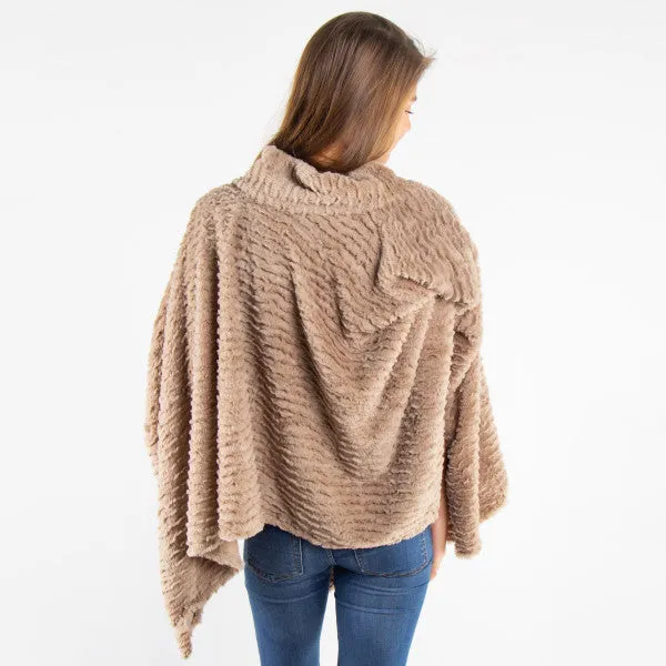 Mock Turtleneck Faux Fur Poncho