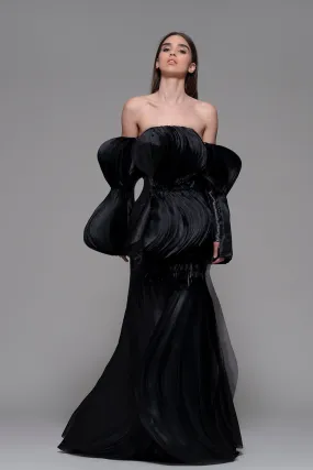 Off-The-Shoulder Mermaid Dress with 3D Pleats