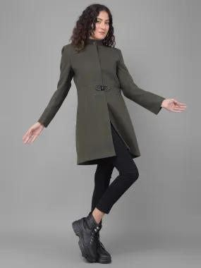 Olive Mandarin Collar Overcoat