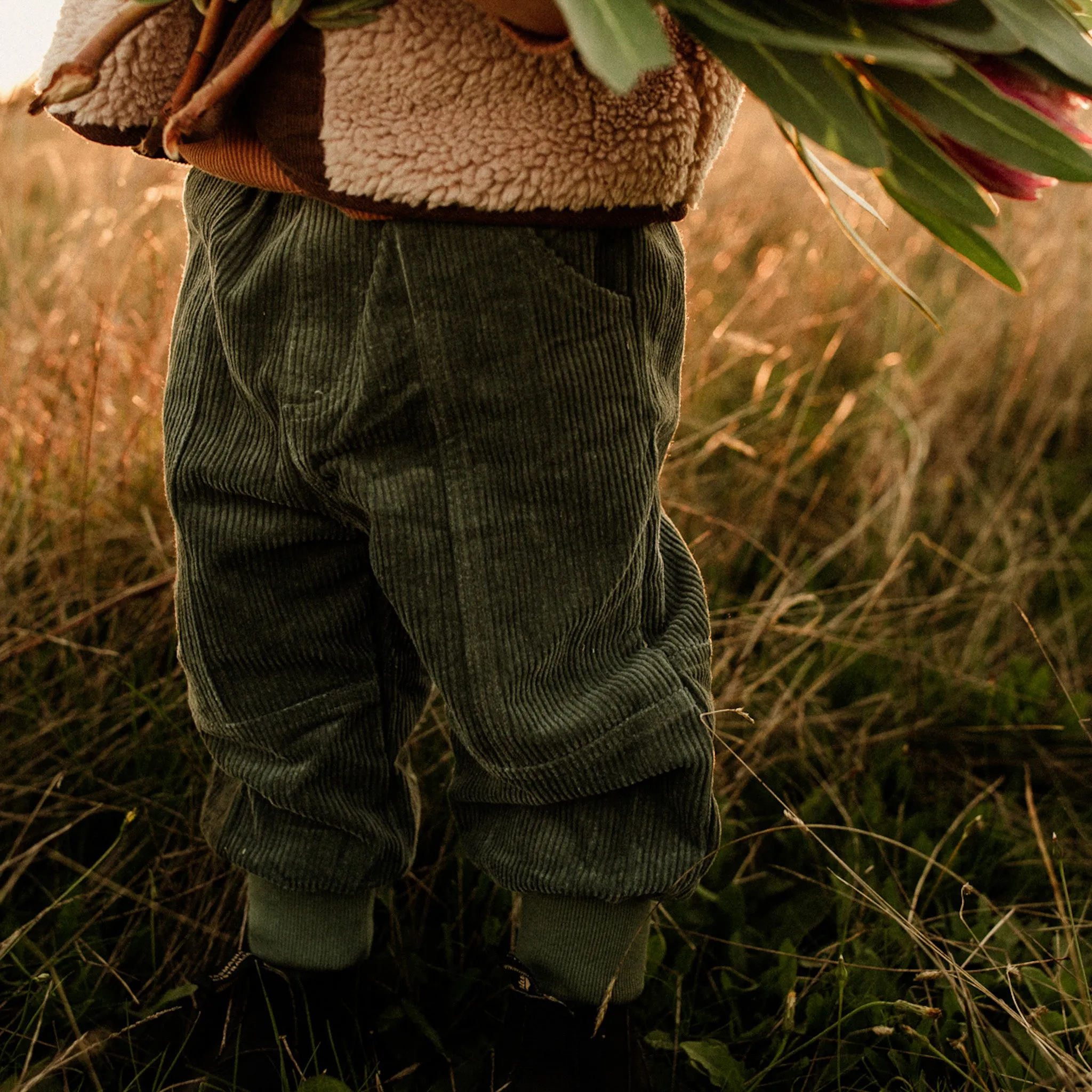 Panelled Corduroy Pants with Ribbed Cuffs