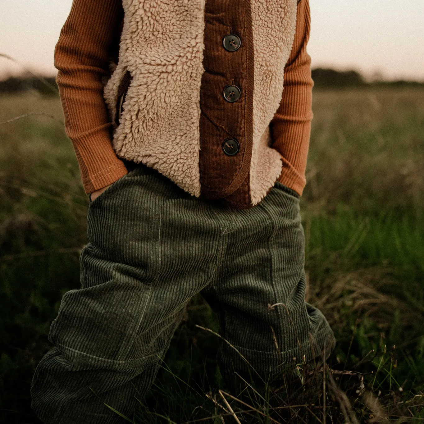 Panelled Corduroy Pants with Ribbed Cuffs