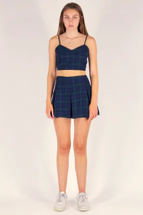 Pleated Skirt - Flannel Navy and Green Plaid