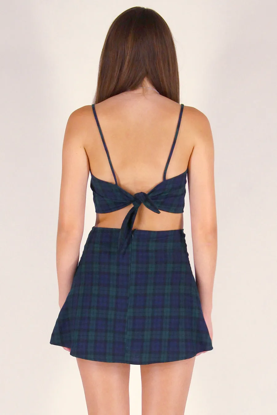 Pleated Skirt - Flannel Navy and Green Plaid