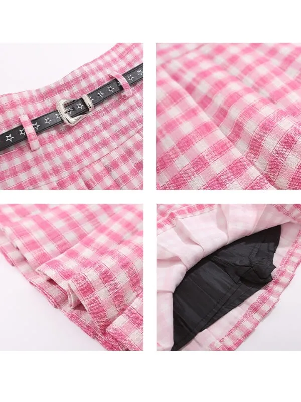 [Plus Size] Pink academia belt skirt