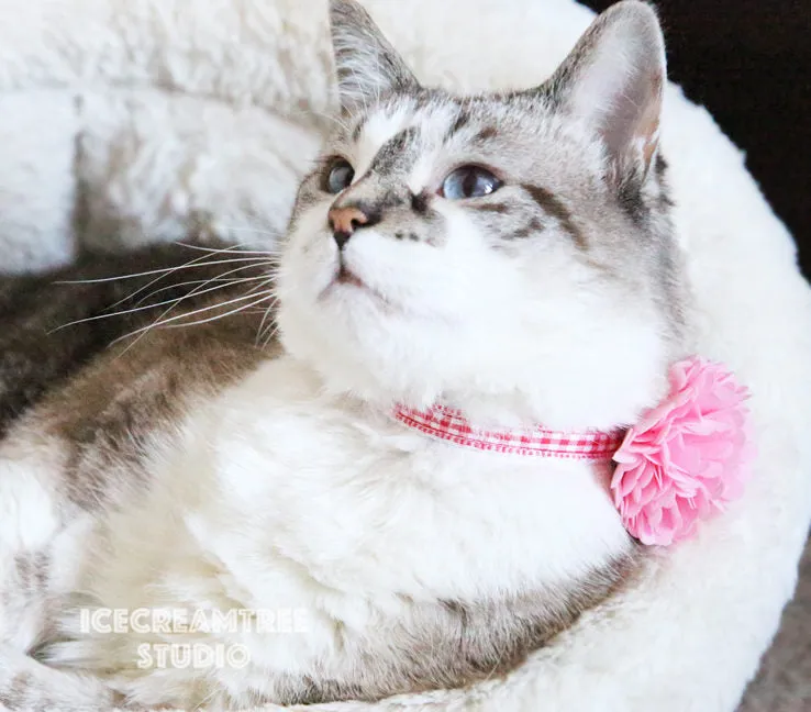 PomPom Light Blue Bloom Collar Slide On - Small Flower Collar Accessory