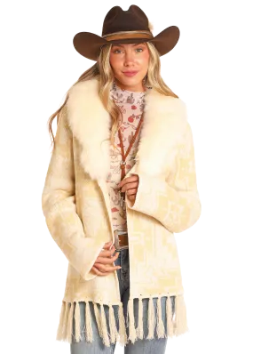 POWDER RIVER OUTFITTERS FRINGE FUR COLLAR CARDIGAN