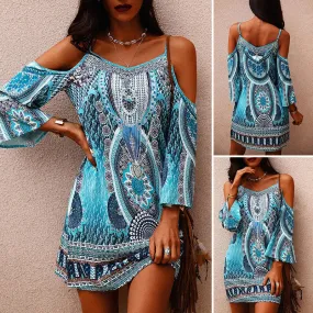 Printed Crew Neck Slip Dress