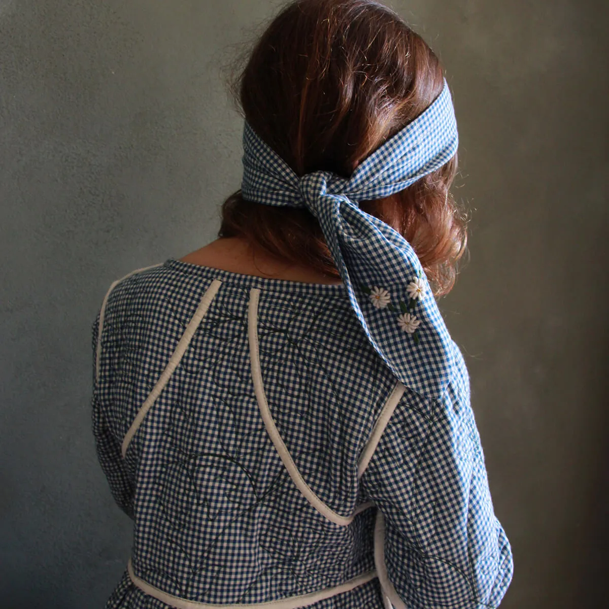 Quilted Dress Coat in Blue Vichy / Green Lungi Check by Bonjour